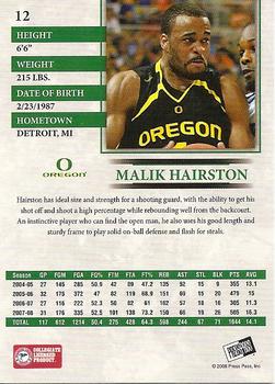 2008 Press Pass #12 Malik Hairston Back