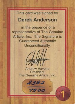 1997 Genuine Article - Autographs #1 Derek Anderson Back