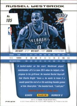 2013-14 Panini Prizm - Prizms Red #105 Russell Westbrook Back