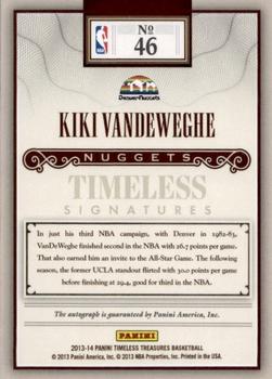 2013-14 Panini Timeless Treasures - Timeless Signatures #46 Kiki Vandeweghe Back
