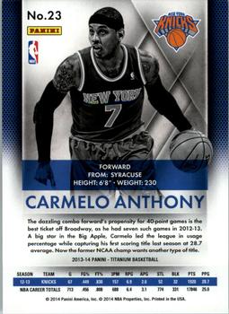 2013-14 Panini Titanium #23 Carmelo Anthony Back