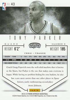 2013-14 Panini Intrigue #43 Tony Parker Back