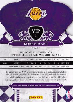 2010 Panini Crown Royale National Convention VIP #VIP1 Kobe Bryant Back