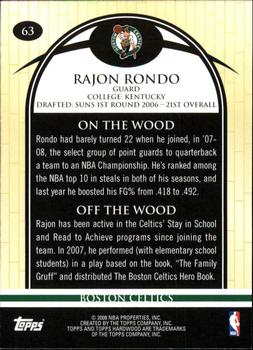 2008-09 Topps Hardwood #63 Rajon Rondo Back