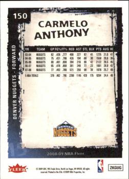 2008-09 Fleer #150 Carmelo Anthony Back