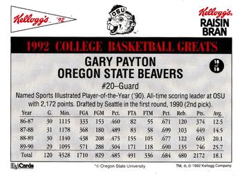 1992 Kellogg's Raisin Bran College Basketball Greats #18 Gary Payton Back