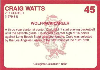 1989 Collegiate Collection North Carolina State's Finest #45 Craig Watts Back
