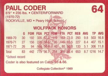 1989 Collegiate Collection North Carolina State's Finest #64 Paul Coder Back