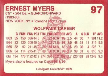 1989 Collegiate Collection North Carolina State's Finest #97 Ernest Myers Back