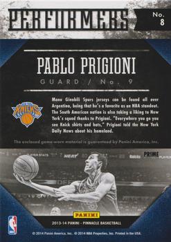 2013-14 Pinnacle - Performers Jerseys Prime #8 Pablo Prigioni Back
