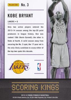 2013-14 Pinnacle - Scoring Kings Artist Proof #3 Kobe Bryant Back