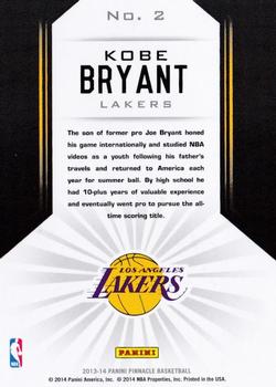 2013-14 Pinnacle - The Naturals Artist's Proofs #2 Kobe Bryant Back