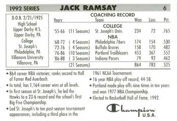 1992 Champion Hall of Fame Inductees #6 Jack Ramsay Back