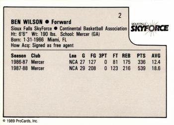 1989-90 ProCards CBA #2 Ben Wilson Back