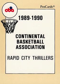 1989-90 ProCards CBA #26 Rapid City Thrillers Checklist Front