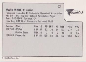 1989-90 ProCards CBA #53 Mark Wade Back