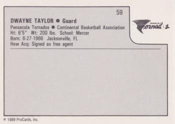 1989-90 ProCards CBA #59 Dwayne Taylor Back