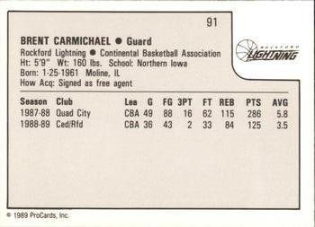 1989-90 ProCards CBA #91 Brent Carmichael Back