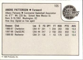 1989-90 ProCards CBA #105 Andre Patterson Back