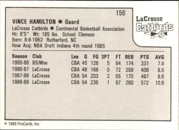 1989-90 ProCards CBA #156 Vince Hamilton Back