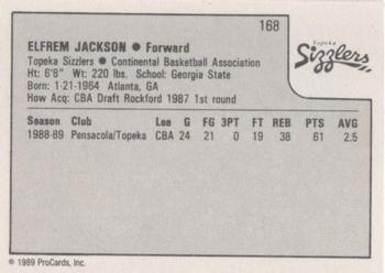 1989-90 ProCards CBA #168 Elfrem Jackson Back