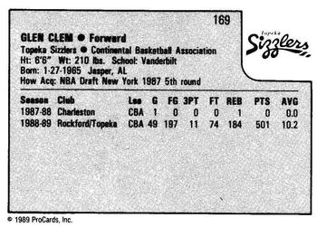 1989-90 ProCards CBA #169 Glen Clem Back