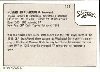 1989-90 ProCards CBA #174 Hubert Henderson Back