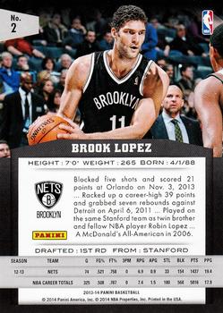 2013-14 Panini #2 Brook Lopez Back