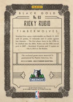 2013-14 Panini Gold Standard - Black Gold Threads #93 Ricky Rubio Back