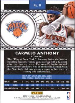 2013-14 Panini Crusade #8 Carmelo Anthony Back
