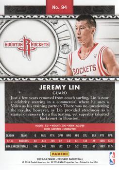 2013-14 Panini Crusade #94 Jeremy Lin Back