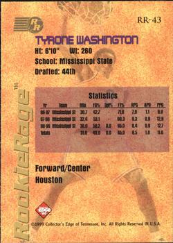 1999 Collector's Edge Rookie Rage #RR-43 Tyrone Washington Back