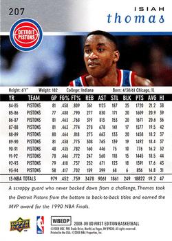 2008-09 Upper Deck First Edition #207 Isiah Thomas Back