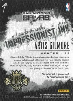 2013-14 Panini Court Kings - Impressionist Ink Autographs #7 Artis Gilmore Back