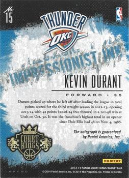 2013-14 Panini Court Kings - Impressionist Ink Autographs #15 Kevin Durant Back