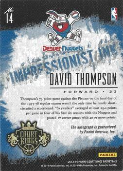 2013-14 Panini Court Kings - Impressionist Ink Autographs Gold #14 David Thompson Back