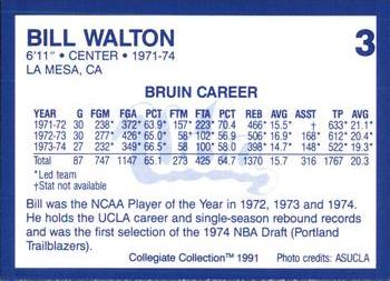 1991 Collegiate Collection UCLA #3 Bill Walton Back