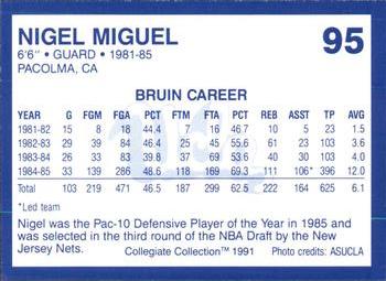 1991 Collegiate Collection UCLA #95 Nigel Miguel Back