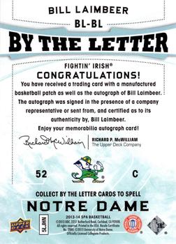 2013-14 SP Authentic - By the Letter Signatures #BL-BL Bill Laimbeer Back