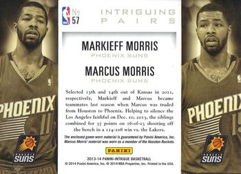 2013-14 Panini Intrigue - Intriguing Pairs Jerseys #57 Marcus Morris / Markieff Morris Back