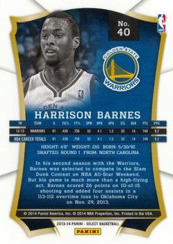 2013-14 Panini Select #40 Harrison Barnes Back
