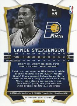 2013-14 Panini Select #68 Lance Stephenson Back