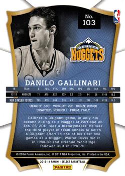 2013-14 Panini Select #103 Danilo Gallinari Back