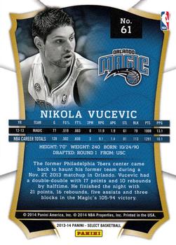 2013-14 Panini Select #61 Nikola Vucevic Back