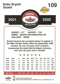 2001-02 Fleer Shoebox #109 Kobe Bryant Back