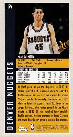 2001-02 Topps High Topps #64 Raef LaFrentz Back