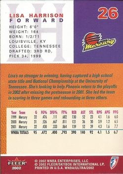 2002 Ultra WNBA #26 Lisa Harrison Back