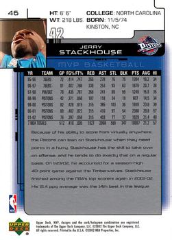2002-03 Upper Deck MVP #46 Jerry Stackhouse Back