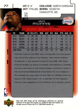 2002-03 Upper Deck MVP #77 Jeff McInnis Back