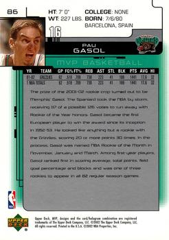 2002-03 Upper Deck MVP #86 Pau Gasol Back
